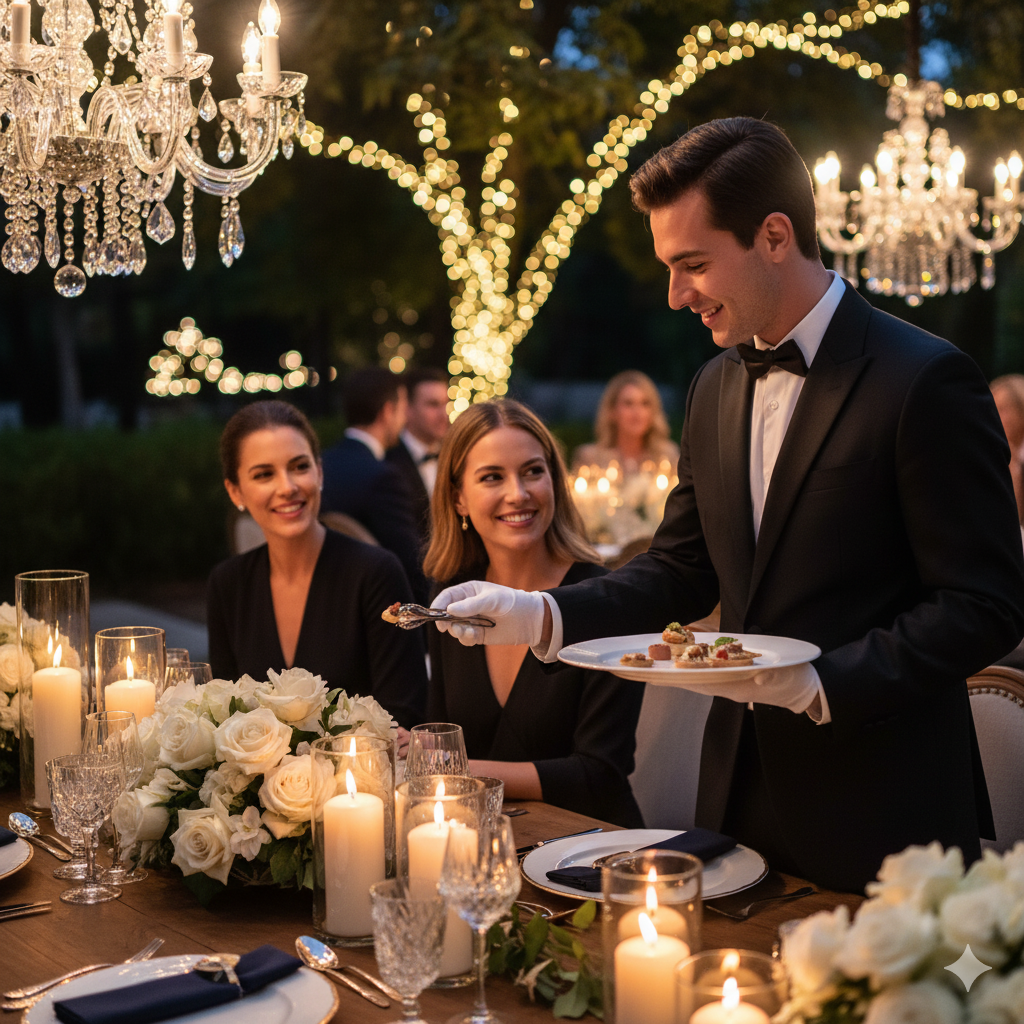 Garçom servindo em evento de casamento